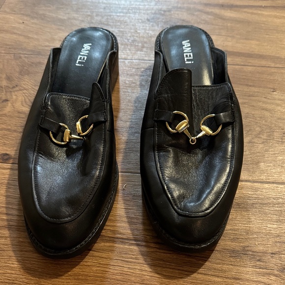 Vaneli Shoes - Vaneli Black Leather Slip-On Loafers with Gold Accents